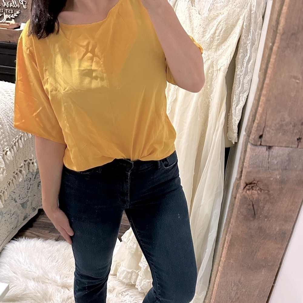 Vintage Balenciaga mustard color Women's top size large silk fabric - Picture 1 of 5